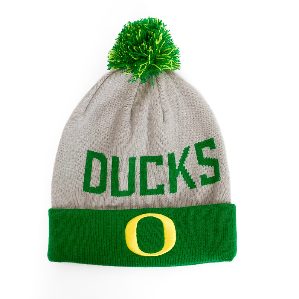 Classic Oregon O, Nike, Grey, Beanie, Acrylic, Accessories, Unisex, Cuffed, Peak, Pom, Hat, 916385